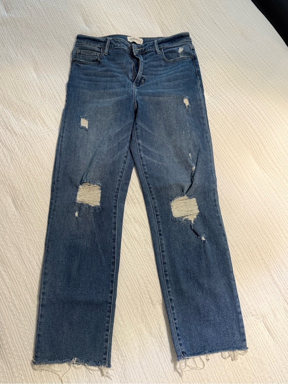 Carly Jean Los Angeles Distressed Straight-Leg Jeans in Dark Blue